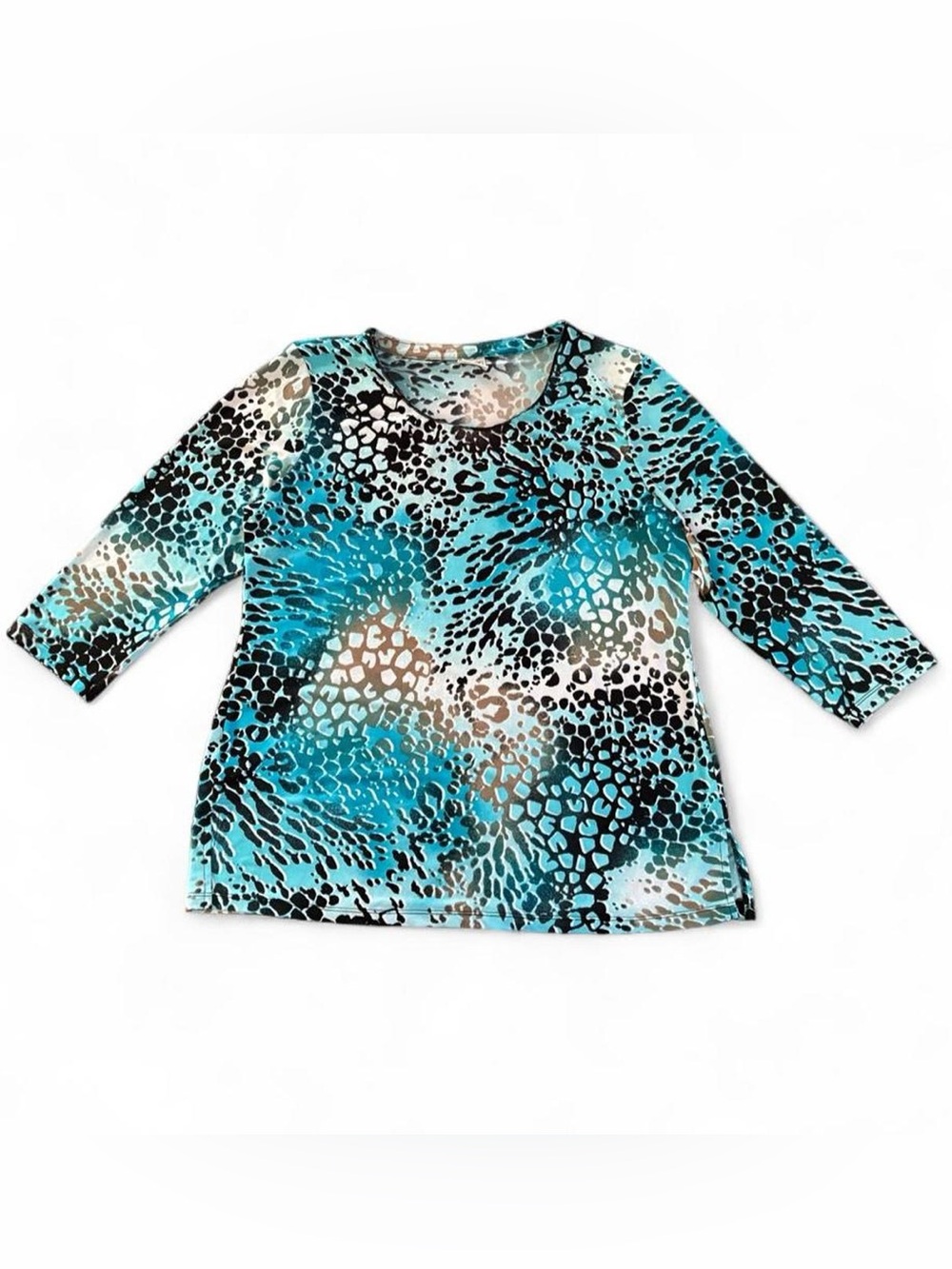 Women’s Teal Animal-Print Long Sleeve Crew Neck Top